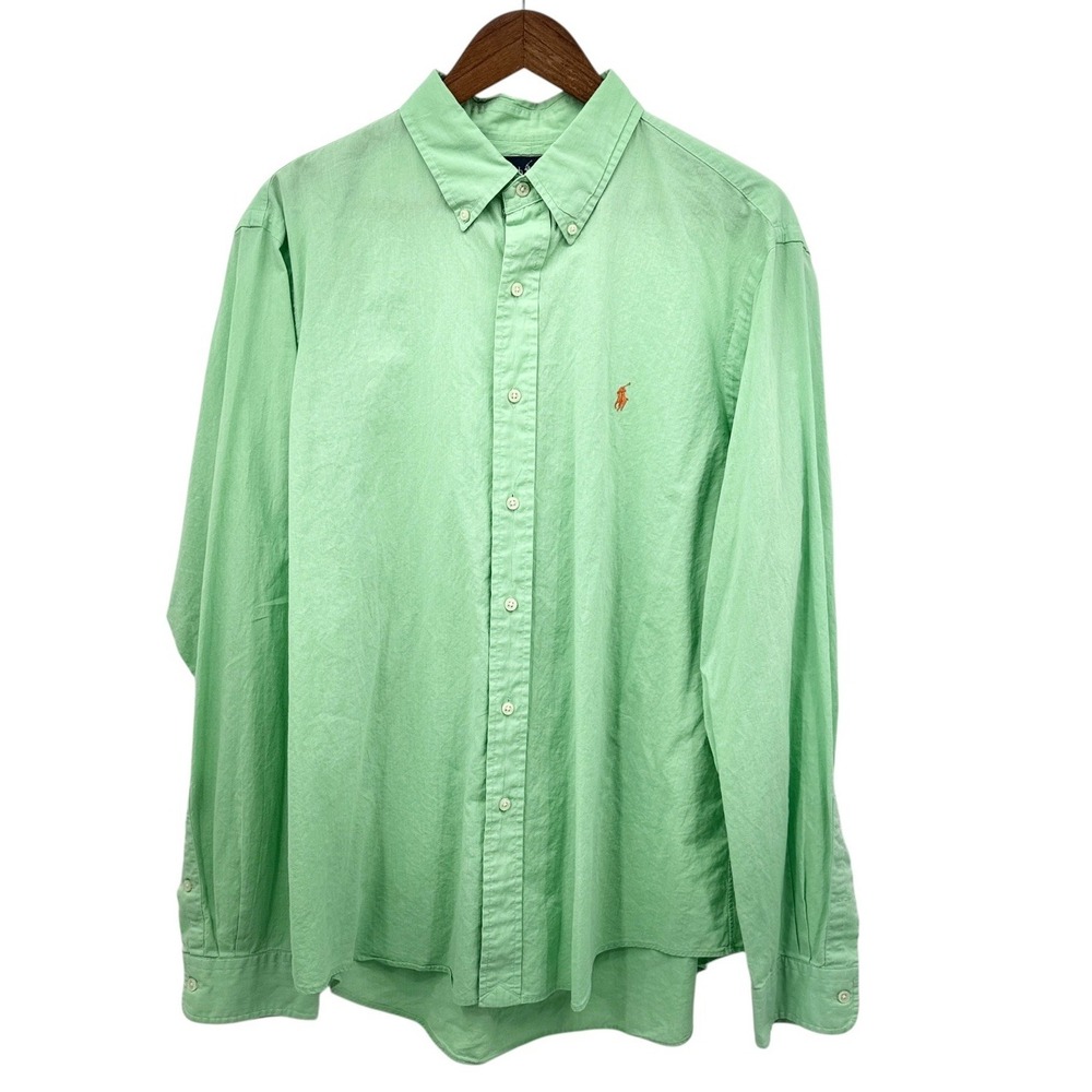 Polo Ralph Lauren Custom Fit Button Down Shirt Mens XL Mint Green Cotton Pony